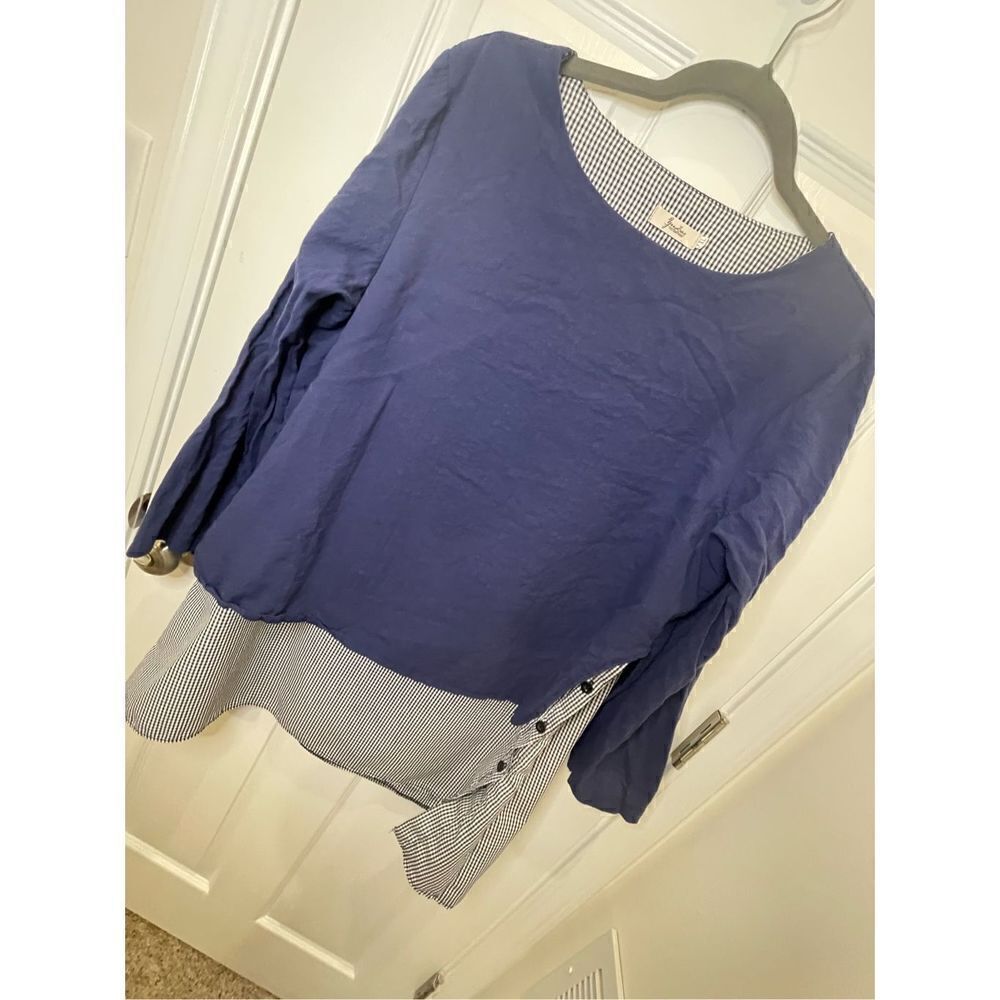 Yuzao lined layered blouse XXL blue with blue checkered